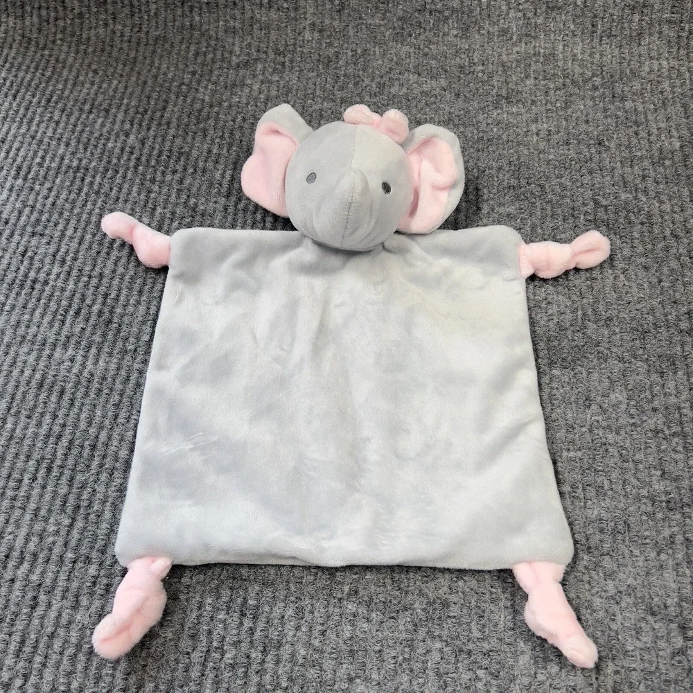Dan Dee Baby Lovey Security Blanket Elephant Plush Gray Bow Rattle Embroidered
